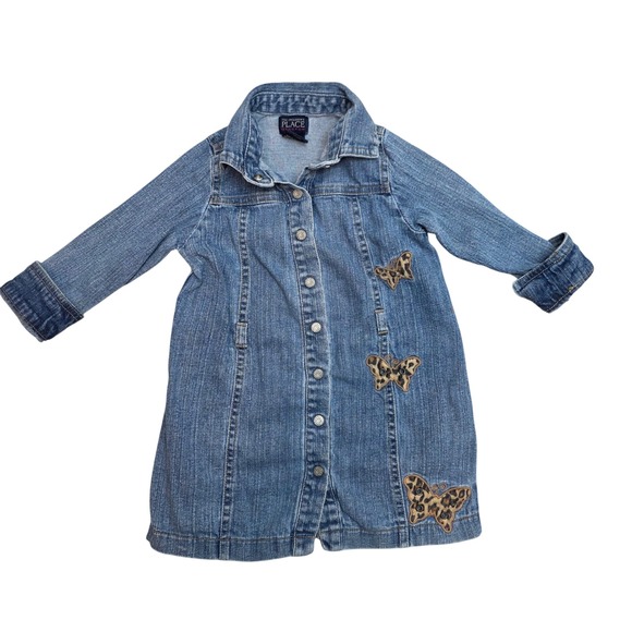 The Children's Place Other - The Childrens Place Girls Blue Denim Butterfly Leopard Dress 36 Mos 3T Stretch